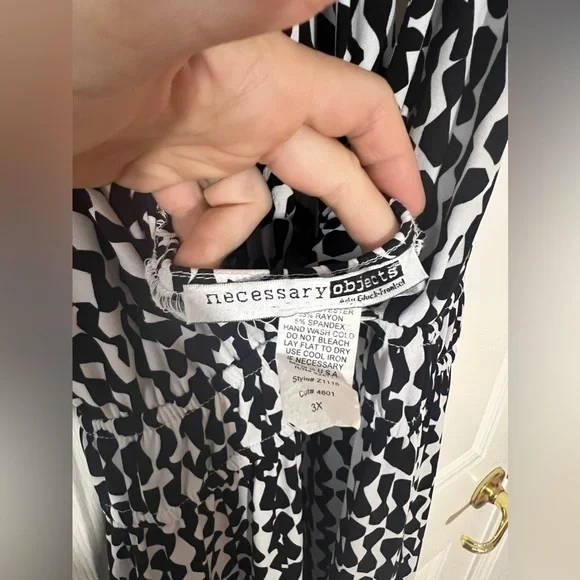 Vintage 90s Necessary Objects B&W‎ Tessellation Pattern Maxi Dress, Sz 3X - Picture 5 of 10